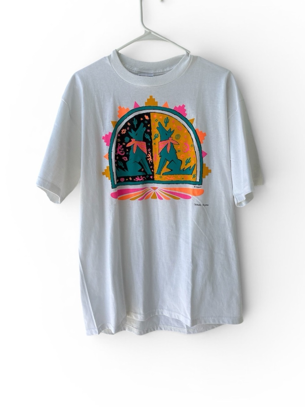 Vintage 90s Oatman, Arizona Graphic Tee Jerzees Southwest Desert Neon LARGE